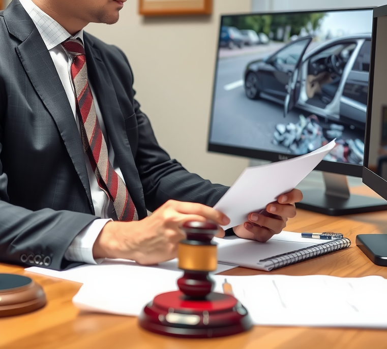 A lawyer analyzing photos of the accident scene.