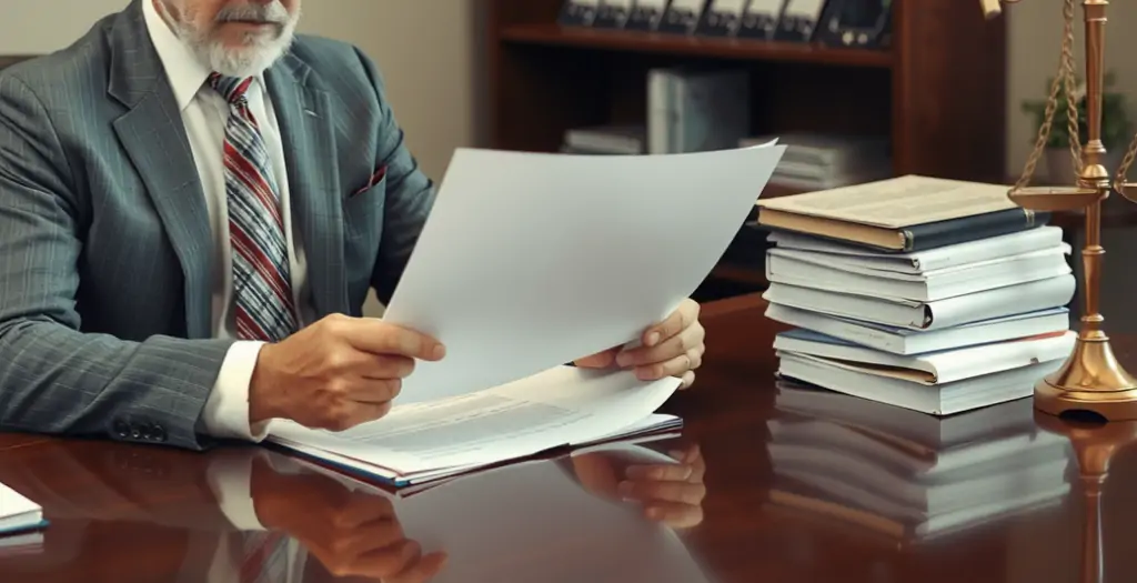 personal injury attorney looking over legal documents