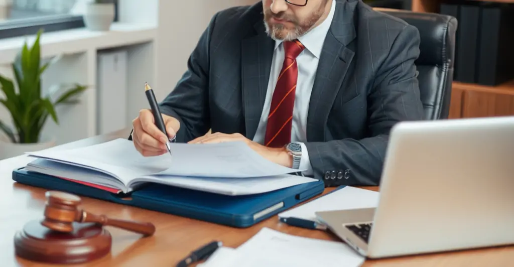 personal injury lawyer preparing for court